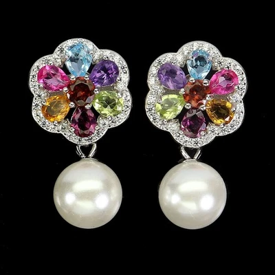 Pendientes de plata de ley 925 pera citrino amatista topacio fregona piedras preciosas joyería Foto 1 de 4