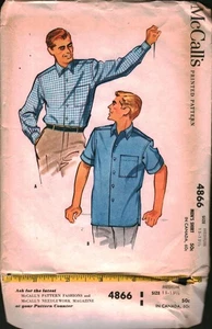 4866 Vintage McCalls SEWING Pattern Mens Button Front Shirt 1950s Medium 15-15.5 - Picture 1 of 3