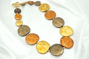 Salvatore Ferragamo Gancini Stone-like Round Toggle Resin Necklace Brown 2694j - Picture 1 of 10