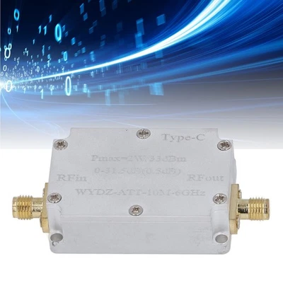 Atenuador Digital TIPO C SMA Hembra 2W 0‐31.5dB 0.5DB Paso 33dBm Ganancia 10M‐6GHZ Foto 1 de 4