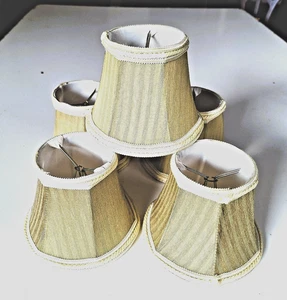 Chandelier Lamp Shades (5) Khaki Stripe Fabric Lined Braid Trim   4" - Picture 1 of 9
