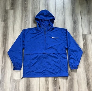 Champion Maglione Uomo Sportivo Giacca a Vento con Cappuccio 1/2 Zip Blu Royal Large L - Foto 1 di 10