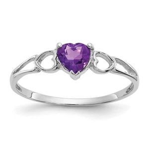 10k White Gold Polished Genuine Amethyst Birthstone Ring Size 6 for Women - Picture 1 of 6