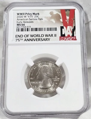 2020-W V75 Privy American Samoa Park Washington Quarter 25c NGC MS66 V DAY Label - Image 1 of 3