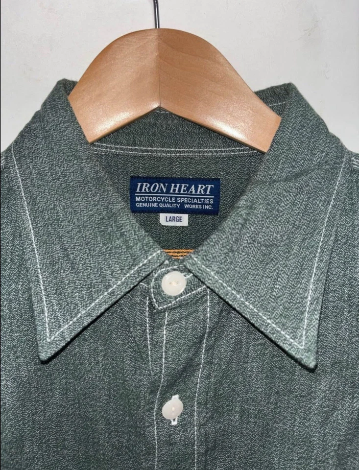 Camisa de trabajo Iron Heart IHSH-290-GRN - 10 oz ribete torcido falso cambray - Grande Foto 1 de 4