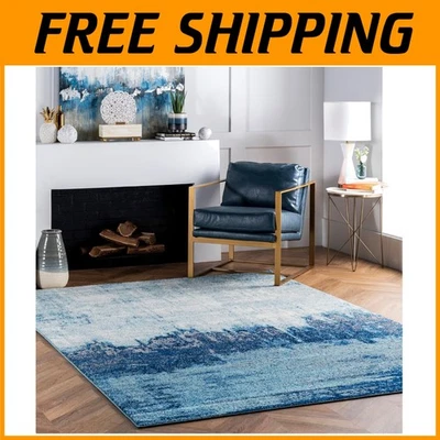 Alfombra vibrante azul 8x10, patrón abstracto Foto 1 de 4