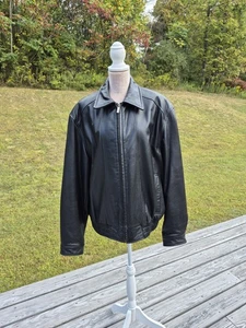 London Fog Mens Genuine Black Leather Coat Jacket Size XL - Picture 1 of 11