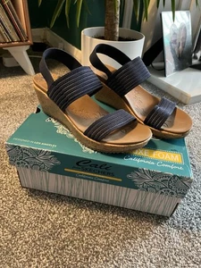 Women's Skechers Cali Beverlee Sheer Luck Sandal Wedges 119571-NVY Navy Size 5  - Picture 1 of 6