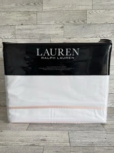 Nueva funda nórdica Ralph Lauren Spencer borde satén rubor rosa/blanco completa/queen - Imagen 1 de 2