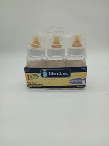 Nuevo 3 botellas vintage Gerber Clear View 5 oz con pezón de goma recién nacido #76433 NUEVO - Imagen 1 de 10