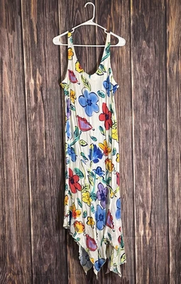 Jams World Womens L White Floral Dress Sleeveless Slip Asymmetrical Hem Vintage - Image 1 of 4