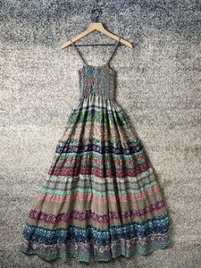 Kasturi Dress Womens Free Size Boho Maxi Colorful Strappy Smocked Silk India - Picture 1 of 10