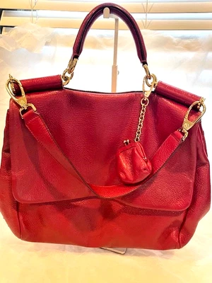 Dolce & Gabbana Sicily Leather Flap Top Handle Handbag- Red - Image 1 of 4