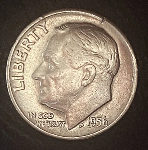 1956 D Roosevelt Dime 90% Silver 1 - slightly bent - see notes - Picture 1 of 2