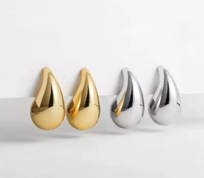 Pendientes colgantes PLATEADOS gruesos cúpula para mujer brillantes acero inoxidable lágrima gruesa Foto 1 de 4
