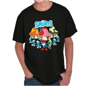 Retro The Smurfs Cartoon Mushroom Houses Youth Crewneck T Shirts Boy or Girl - Picture 1 of 7