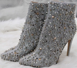 Botines de tacón remachado con tachuelas plateadas de moda para mujer talla 11 nuevos sin caja - Imagen 1 de 4
