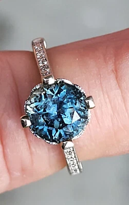 GIA Cert 14K White Gold Natural 2.85 Carat Montana Blue Sapphire & Diamond Ring - Image 1 of 4