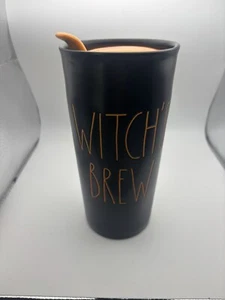 Rae Dunn WITCH’S BREW Halloween Black Orange Travel Mug Cup 2019 EUC - Picture 1 of 5