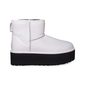 UGG CLASSIC MINI PLATFORM ULTRA MATTE WHITE LEATHER WOMEN'S BOOTS SIZE US 10 NEW - Picture 1 of 5
