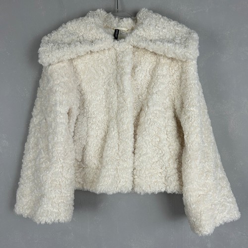 OFF WHITE Giacca H&M donna taglia M orsacchiotto zip maniche larghe bianco sporco NUOVA