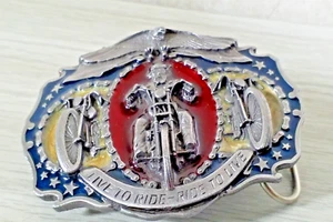 Hebilla de cinturón de motocicleta 1987 bergamota "Live To Ride To Live" 4 pulgadas vintage - Imagen 1 de 5
