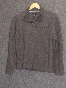 BANANA REPUBLIC Charcoal Gray Merino Wool ¼ Zip Button Sweater XL - Picture 1 of 4