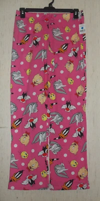 НОВЫЕ ЖЕНСКИЕ LOONEY TUNES РОЗОВЫЙ С НОВИНКОЙ ПЕЧАТИ ВЯЗАНАЯ ПИЖАМА БРЮКИ РАЗМЕР M - Изображение 1 из 3