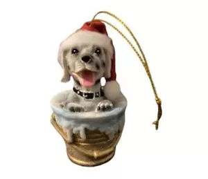 Decorazione natalizia cane dalmata con cappello babbo natale secchiello poliresina vacanza NUOVO - Foto 1 di 6