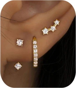 3 Pairs 925 Sterling Silver Hypoallergenic Earrings Set for Multiple Piercing Da - Picture 1 of 12