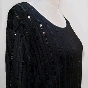 Schwarzer Pullover Liz Claiborne L Pailletten 56% Seide Party Glitzer Weihnachten - Bild 1 von 9