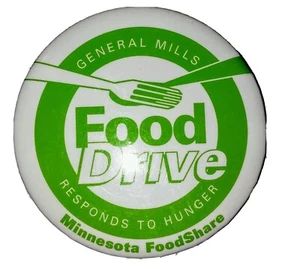 General Mills Responds To Hunger Pinback. Large. Green and White. Pin. Button. - Picture 1 of 2