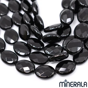 [AL POR MAYOR] CUENTAS OVALADAS FACETADAS PIEDRAS PRECIOSAS DE ÓNIX NEGRO NATURAL 12x16mm 15.5" HILO  - Imagen 1 de 7