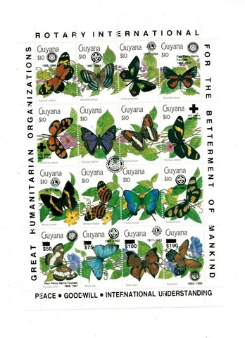 Guyana - 1991 - Butterflies - Rotary Overprint - Scott #2423 - Sheet Of 16 - MNH Cover