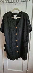 NWT vintage IMPATIENS 100% COTTON black shirt dress women 1X crochet sleeves - Picture 1 of 10