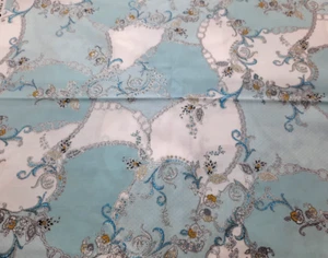 BTY Antonella #7265 Aqua Blue White Silver Metallic Highlights Hoffman Fabric - Picture 1 of 5