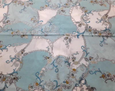 BTY Antonella #7265 Aqua Blue White Silver Metallic Highlights Hoffman Fabric - Image 1 of 4