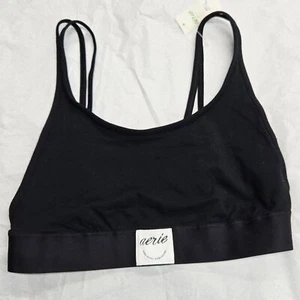 NEU MIT ETIKETT AERIE UNGEFÜTTERT GEBÄNDERT DOPPELT VERSTELLBARE TRÄGER SCHWARZ SPORT-BH MITTEL UVP $ 30 - Bild 1 von 11