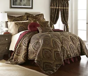 Jacquard Paisley Medallion Oversized Comforter Set, Burgundy/Gold, 9-Piece - Picture 1 of 7