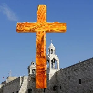 Holy Land Bethlehem hand carved olive wood wall cross from Jerusalem 8" - NEW - Picture 1 of 7