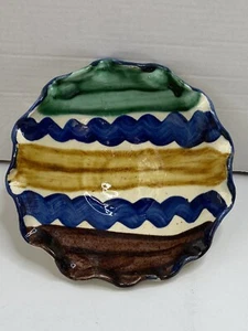 Earthenware Pottery Bowl Art Studio Hand painted Glazed Unsigned Folk Art - Picture 1 of 4