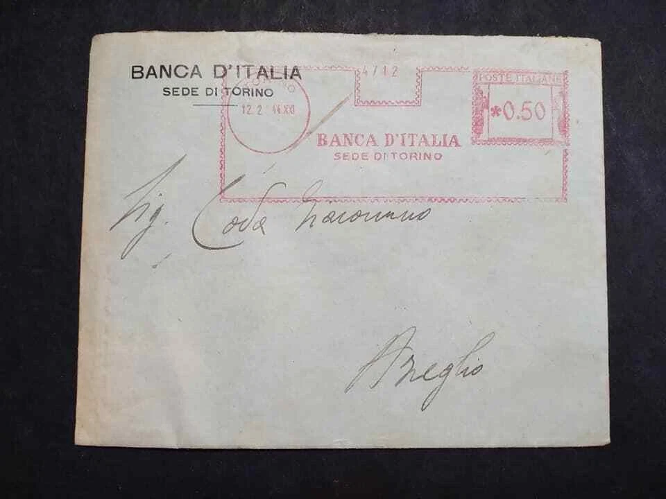 Busta RSI Timbro Meccanico Rosso 50 c Banca D'Italia Torino 1944 WF559 - Immagine 1 di 1