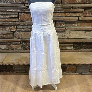 Abercrombie & Fitch Linen Collection White Drop Waist Belted Midi Dress - Picture 1 of 10