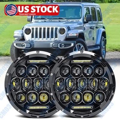 Pair 7 Inch Round LED Headlights Hi-Lo Beam For Jeep Wrangler JK TJ LJ CJ — 第 1/4 张图片