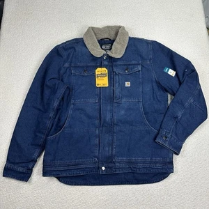 Carhartt Sherpa Lined Denim Jacket Men XL Tall Relaxed Fit Blue Sherpa Lined - Picture 1 of 12