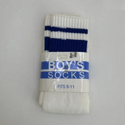 VTG 1980s White/Blue Striped Tube Socks 9-11 NOS Acrylic Nylon Boys - Image 1 of 4