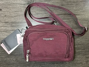NWT Baggallini Triple Zip Maroon Small Crossbody Travel Wallet & Bag - Picture 1 of 6