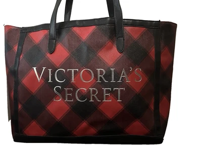 Women’s Victoria’s Secret Red And Black Tartan Buffalo Plaid Open Tote Bag - Image 1 of 4