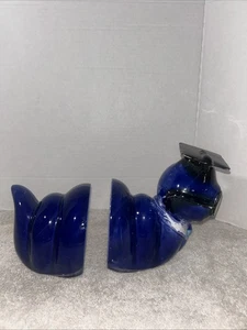 Vintage Ceramic Inch Worm Book Ends Brown W/ Graduation Cap - Picture 1 of 11