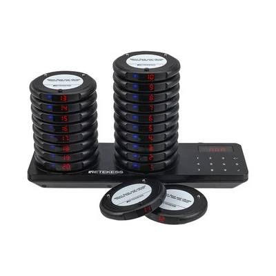 Retekess TD163 Upgraded Wireless Restaurant Buzzer with 20 Black Coaster Pagers - Bild 1 von 4